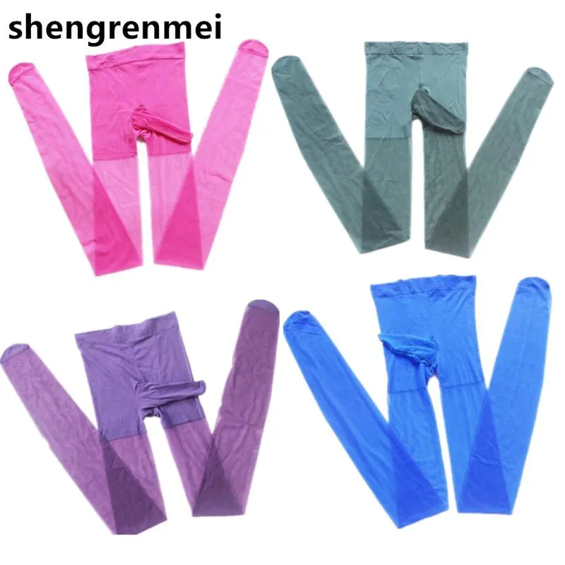 Shengrenmei 2019 Sexy Sissy Fetish ver a través de medias transparentes con funda de entrepierna cerrada lencería exótica medias de 8 colores