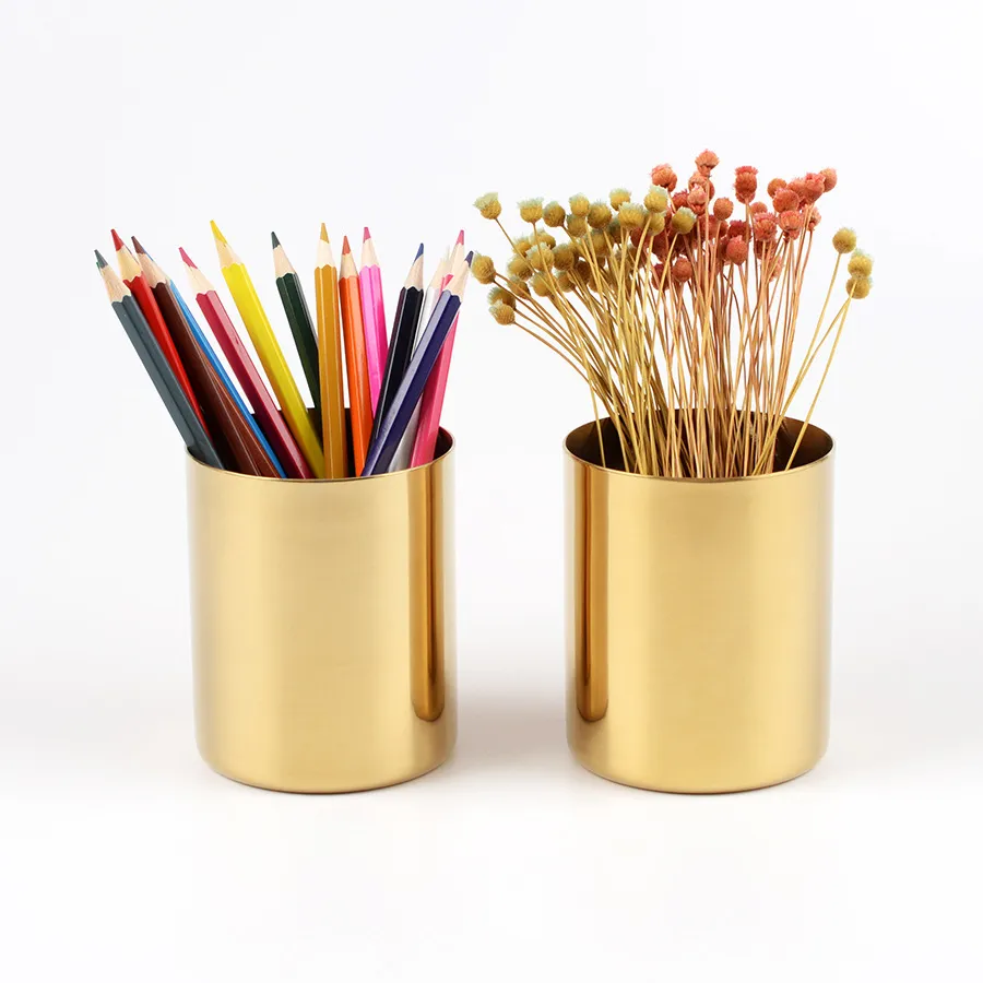 400ml Brass Gold Vase Stainless Steel Cylinder Pen Holder for Desk Organizers Stand Multi Use Pencil Pot Holder Cup contain RRA2060