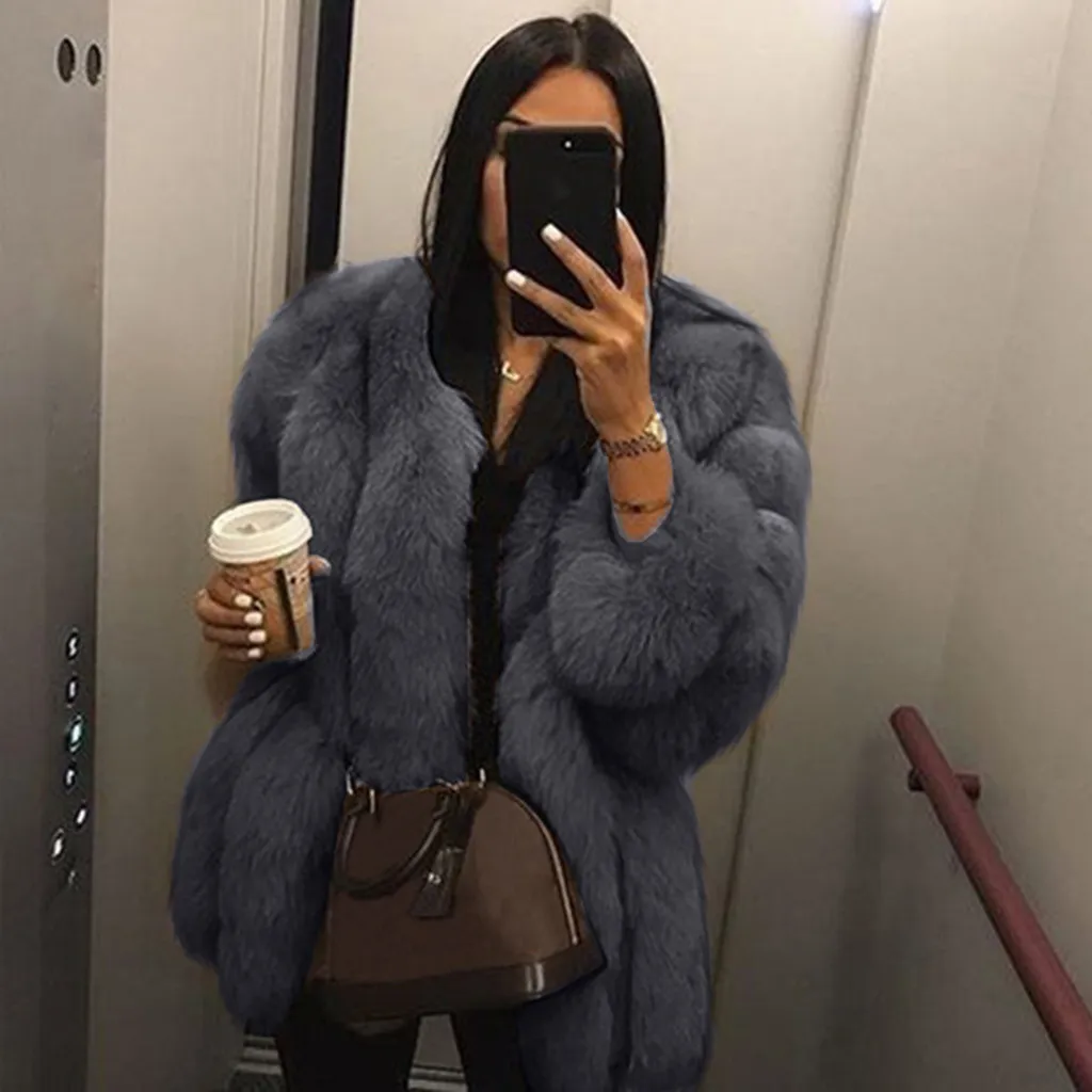 Mink Coats Women Winter Top Fashion Pink Faux Fur Coat Elegant Thick Warm Outerwear Fake Fur Jacket Chaquetas Mujer