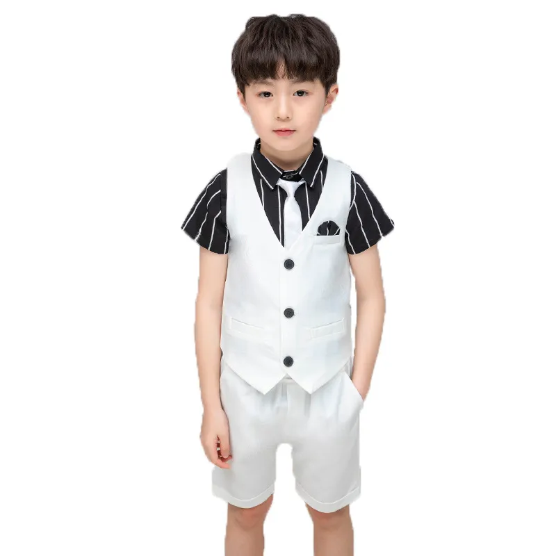 2020 Kinderen Bruiloft Kleding Set Zomer Jongens Formele Pak Vest + Shorts School Kinder Performance Tuxedo Kostuum