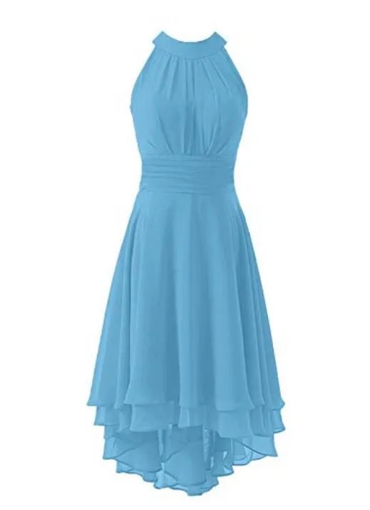 Generous Halter Strapless Bridesmaid Dresses A-line Country High Low Chiffon Wedding Party Dress for Women Evening