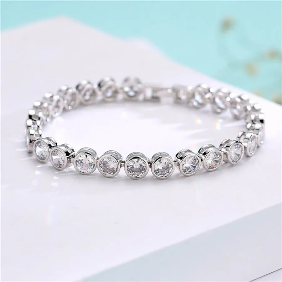 Pulsera de piedra CZ de corte redondo de diseñador de marcas de moda para mujer pulsera de tenis clásica brazalete joyería Gift294N