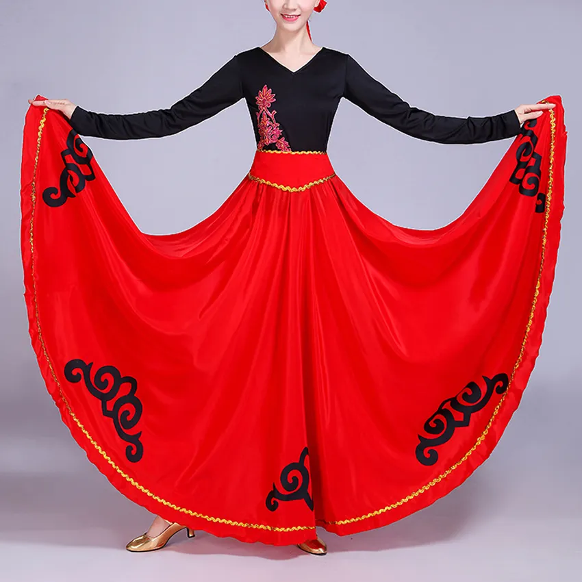 Taille haute luxe nuage imprimé Satin soie espagne traditionnel espagnol Flamenco jupe femme salle de bal danse du ventre Costumes orientaux