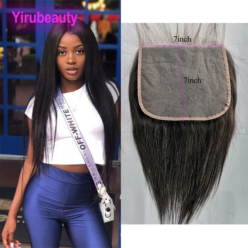 Cheveux vierges indiens 7X7 fermeture à lacets cheveux humains 10-24 pouces soyeux droit 7 par 7 fermetures à dentelle supérieure Yirubeauty couleur naturelle