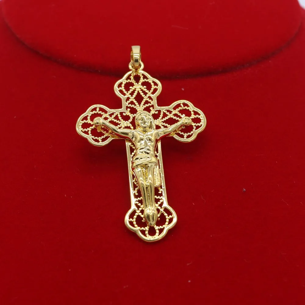 10k Yellow Gold Filigree Cross Pendant - Handcrafted Religious Jewelry With Detailed Design