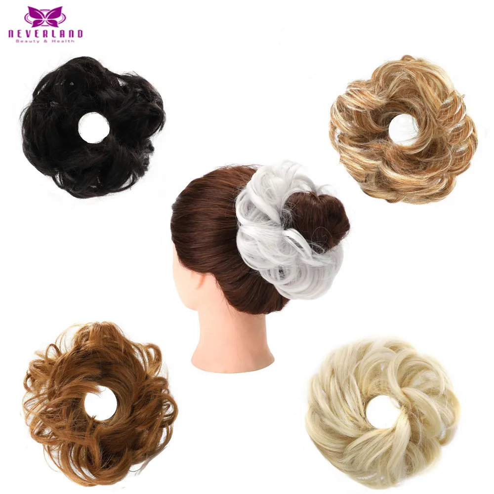 Cabelo Bun Mistura Cinza Loira Marrom Branco Branco Pedaço Messy Piece Acessórios Anel de Borracha Anel de Borracha Falso Natural Olhar Extensões