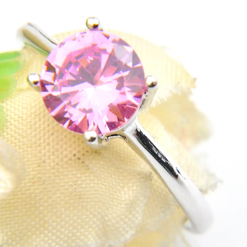 Luckyshine 12 sztuk / partia Europa Popularne Kobiety Pink Cyrkon Klejnoty Pierścienie Srebrna Biżuteria Topaz Rings Darmowa Wysyłka