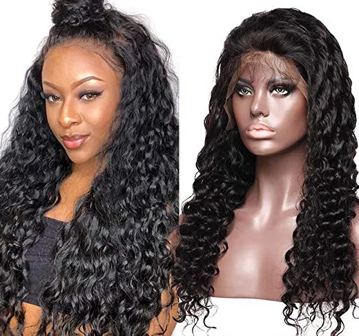 360 Lace Wig Brazilian Human Hair Deep Wave Pre Plucked 130 Density