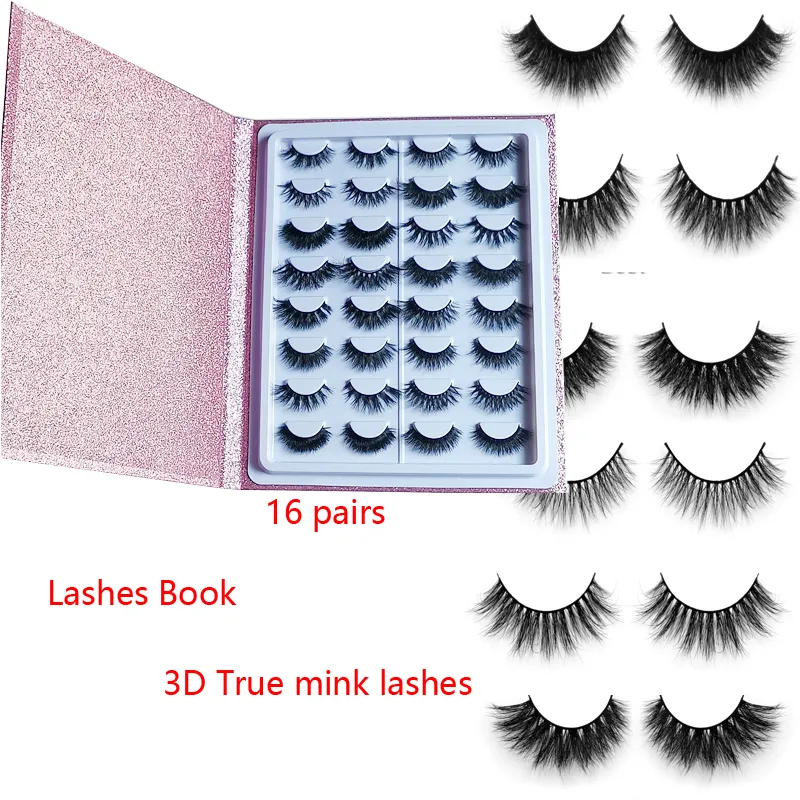 Nowy styl Popularne Mink Laszy Jedwabne Rzęsy 3D Mink rzęsy 25mm 16 Pairs Lashes Book Grube Długie Laszy Fałszywe Rzęsy Pudełko Rzęs