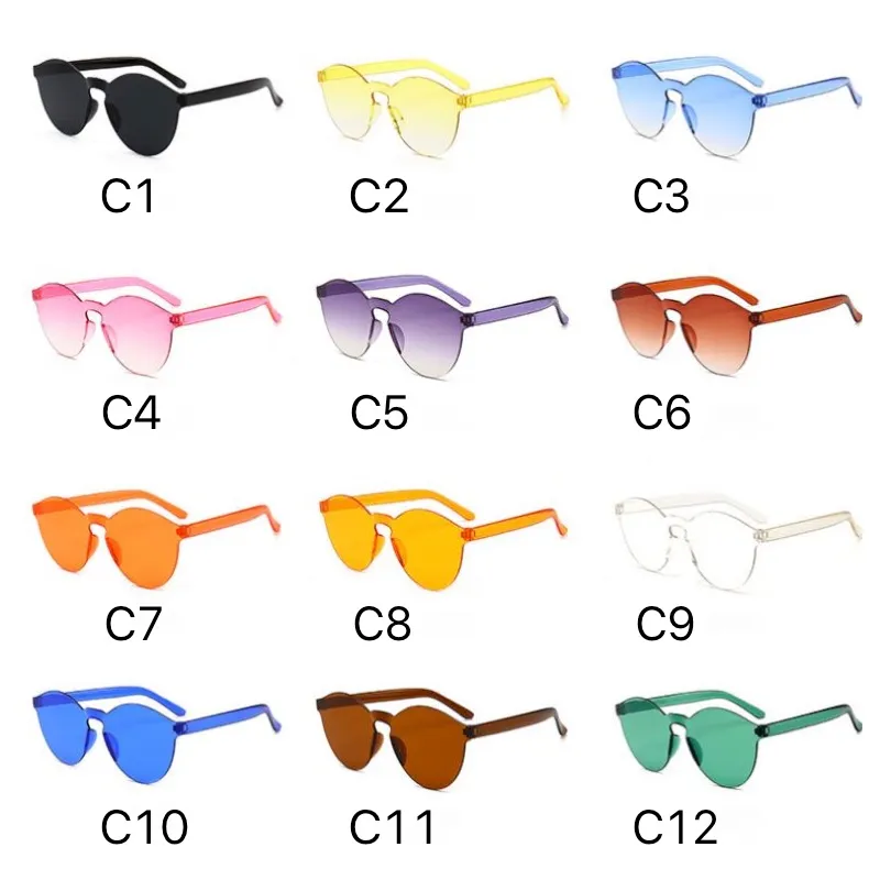 24 Colors No Frame PC Sunglasses For Women And Men Cool One Pieces Sun Glasses Colorful Lenses Wholesale