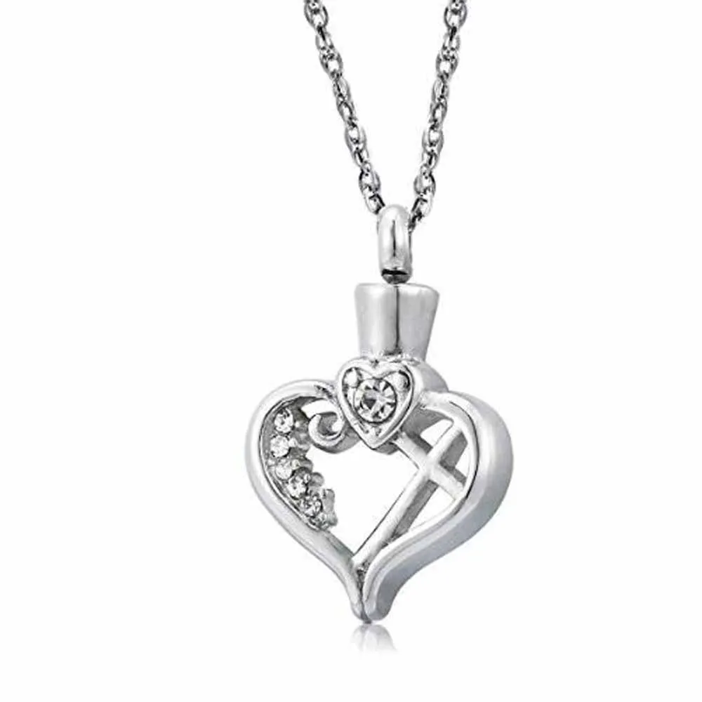 Silver Heart Cross Cremation Memorial Memorial Keepsake Urn Collana Ashes Pendant