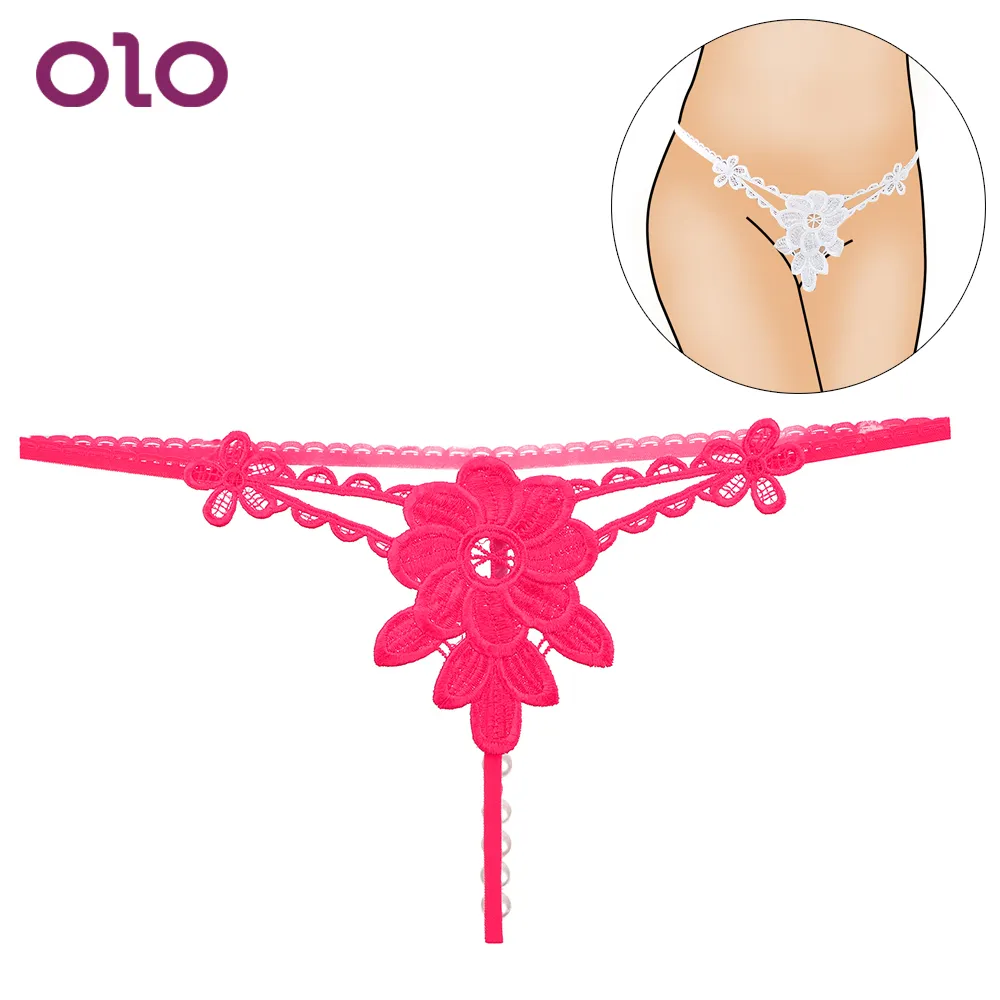 Women's Panties OLO Women Crotch Porn Lace T-back Clit Bead Erotic  Underwear Embroidery G-string Thong Flirt Sexy Lingerie