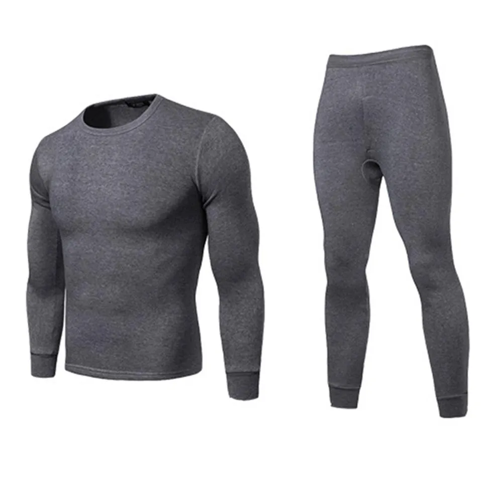 Mannen Winter Warm Lange Johns Plus Size Solid Color Thermal Long Sleeve Top Broek Ondergoed Set