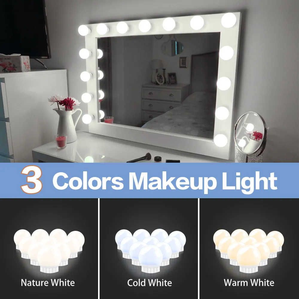 LED 12 V Makyaj Aynası Ampul Hollywood Vanity Işıkları Kademesiz Dim Duvar Lambası 6 10 14Bulbs Kiti Soyunma Masası LED010