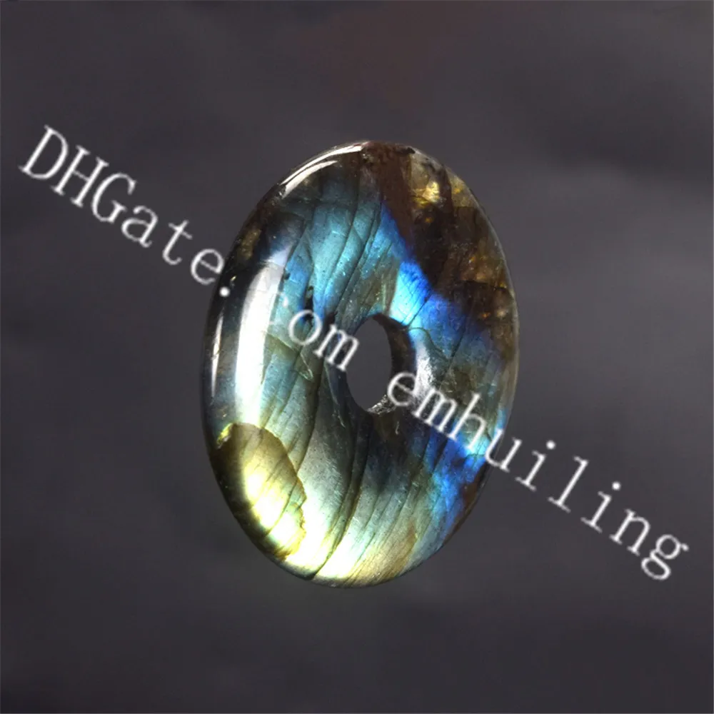100Pcs 40mm Labradorite Pi Stone Iridescent Crystal Donut Pendant Natural Smooth Gray Moonstone Focal Gemstone Donut Beads Jewelry Component