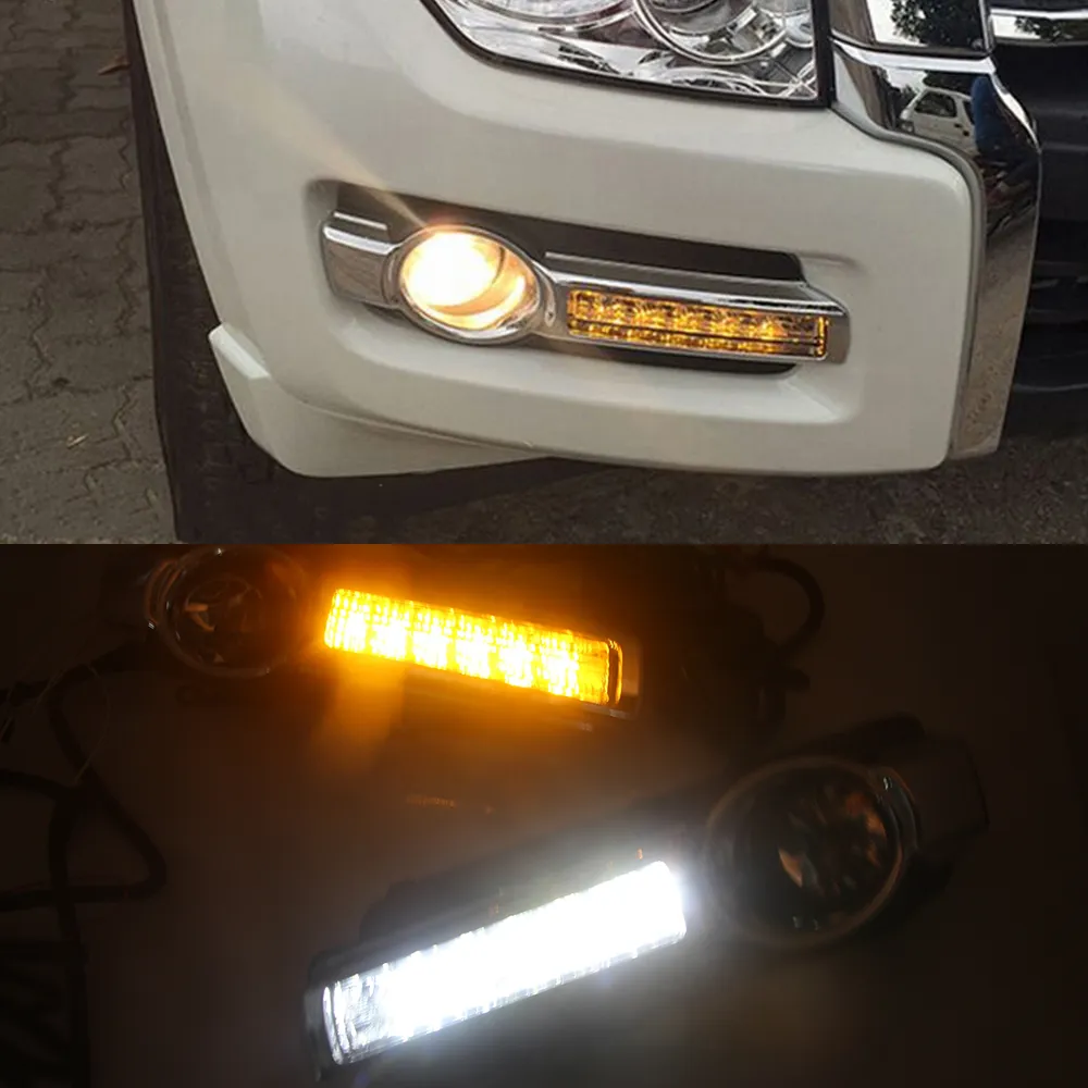 1 Set Araç DRL LED Gündüz Farı Sarı Sinyal İşlevi Sis Lambası 12V için Mitsubishi Pajero Montero V93 2015 2016 2017 2018