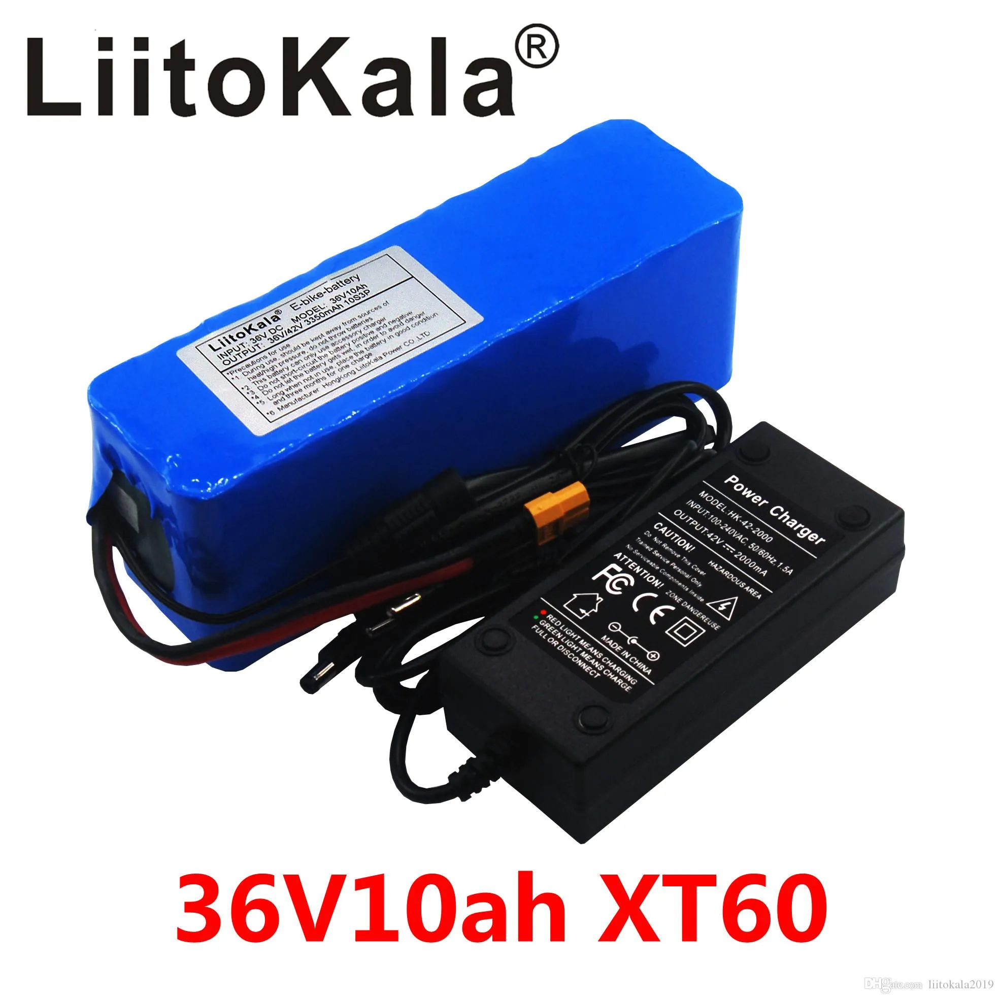 LiitoKala 18650 36V 10AH 10s3p batterie de vélo électrique intégrée 20A BMS avec chargeur 2A prise XT60