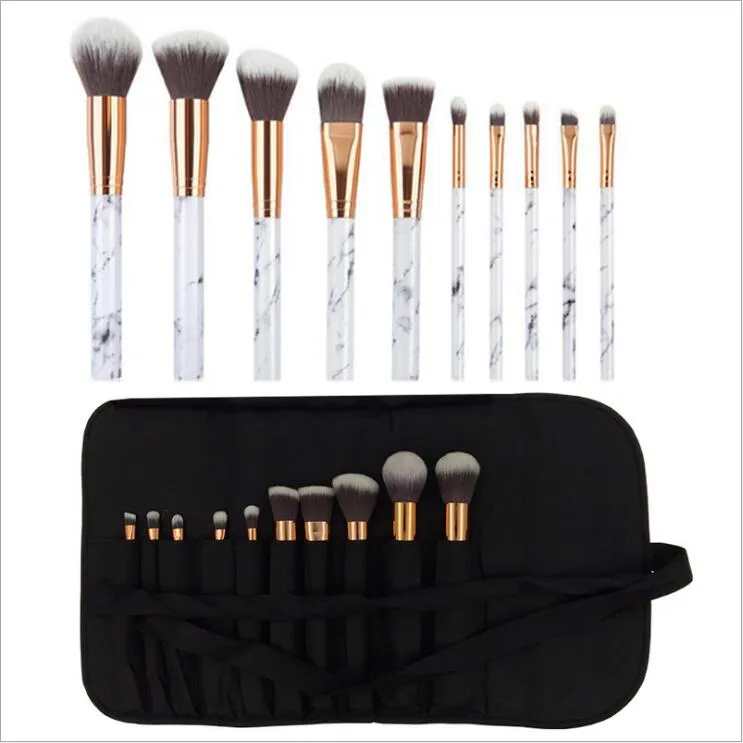 10PCS Makeup Brushes Kit Marble Eyeshadow/Foundation /Powder/ Blush/Lip Makeup Brush Set With PU Bag Cosmetic Tool