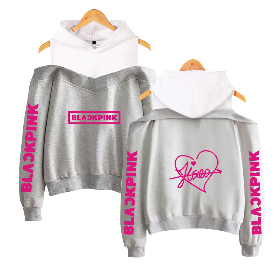 Blackpink off top shoulder hoodie