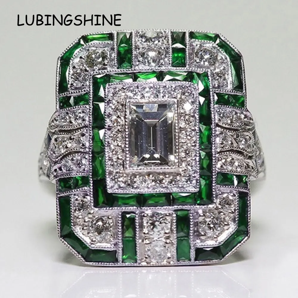 Vintage Carré Cristal Grand Midi Bague pour Femmes Filles Large Vert Pierre Zircon Jarret Anneaux De Noce Bijoux Cadeau