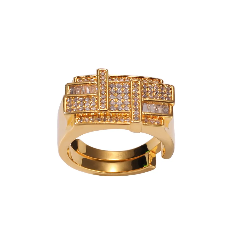 Ny Iced Out Gold Silver Cross Square Rhinestone Ring Justerbara herrringar Hip Hop Jewelry Whole307K