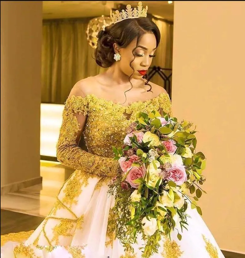 Plus Size A-Line Wedding Dress with Gold Appliques Lace, Long Sleeve,  Sweetheart Neckline, Court Train, Custom Made for Garden Church Bride from  Dhgate A-Line Wedding Dresses - price 108.55