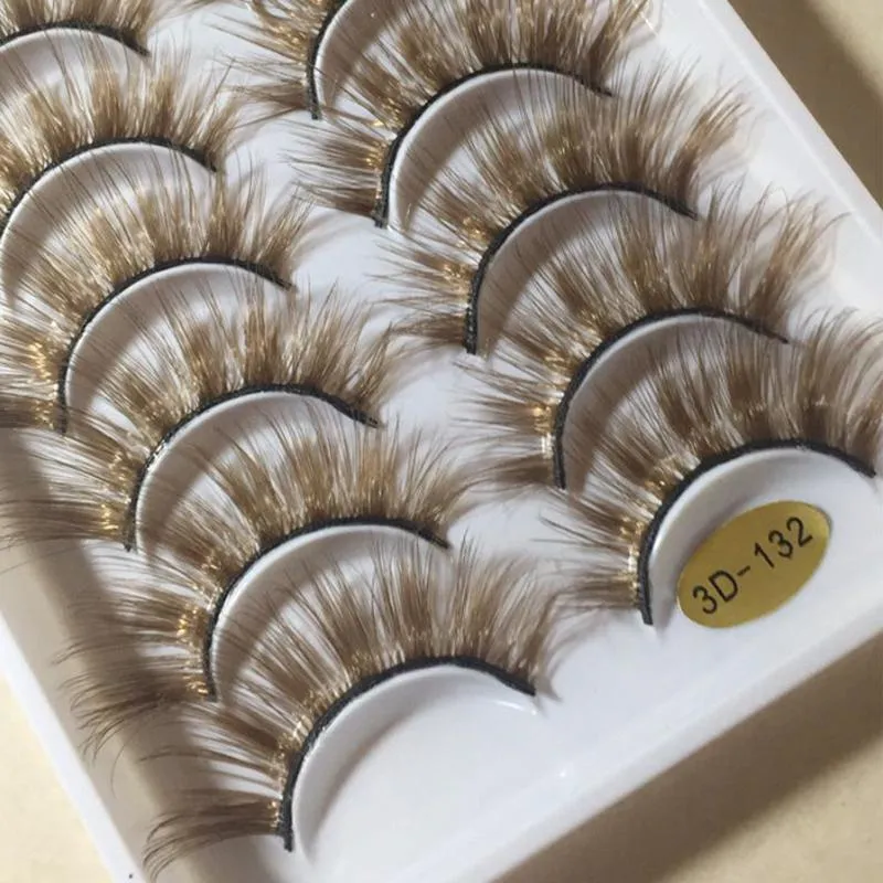 Novos 10 pares 3D Mink Cor Falsos Eyelashes Cruz Cruz Longo Natural Pilyelashes Palco Mostrar Maquiagem Olho espesso cílios