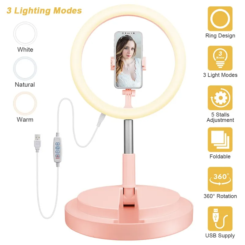  LED Ring Light 6 with Tripod Stand for  Video and  Makeup, Mini LED Camera Light with Cell Phone Holder Desktop LED Lamp with  3 Light Modes & 11 Brightness