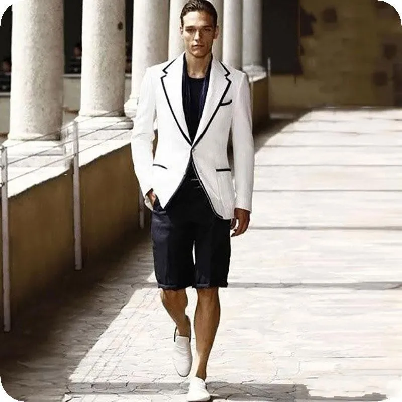 Smoking dello sposo bianco moda eccellente risvolto con tacca un bottone groomsmen blazer uomo abito formale abito da ballo (giacca + pantaloni + cravatta) 1262