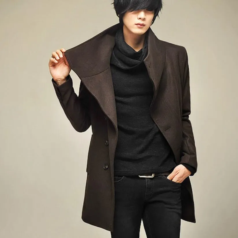 New Korean Men's Fashion Long Fine Poussière manteaux Gothique Trench Veste Manteau Outwear 