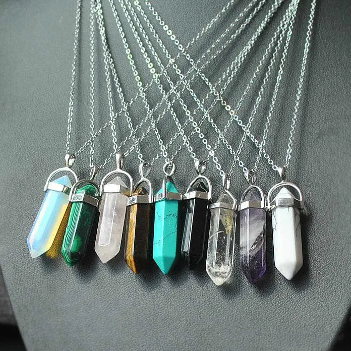 Jewelry Necklace Healing Crystals Amethyst Rose Quartz Bead Chakra Healing Point Women Men Natural Stone Pendants Leather Necklaces