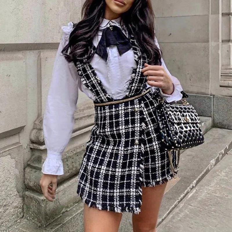 Tweed dungaree mini skirt clearance