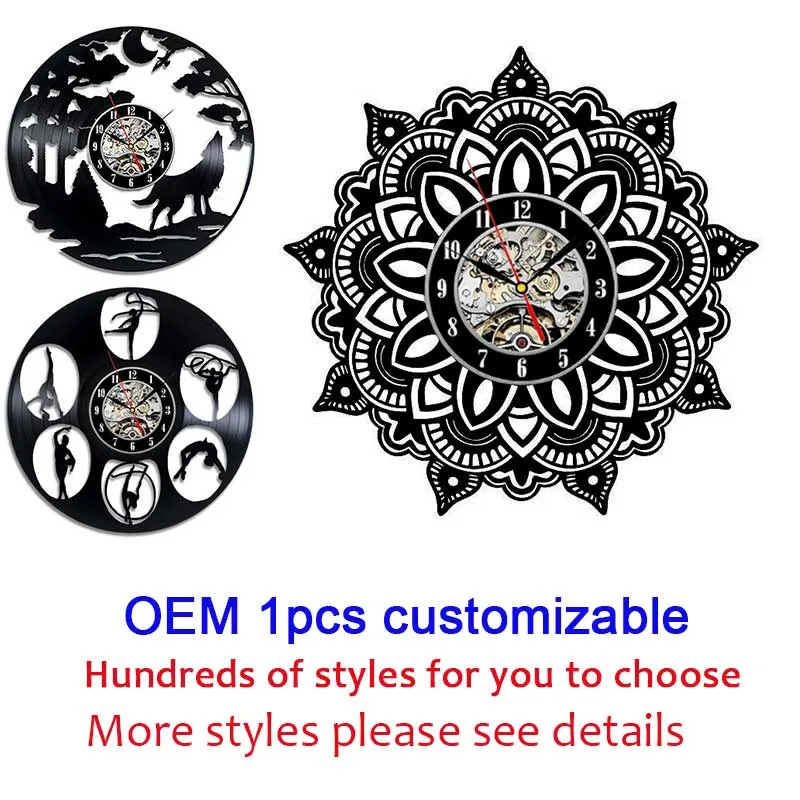 OEM 1PCS Customizable 12 inches Black Vinyl Record Wall Classroom Home Decor Wall Art Clock Gift