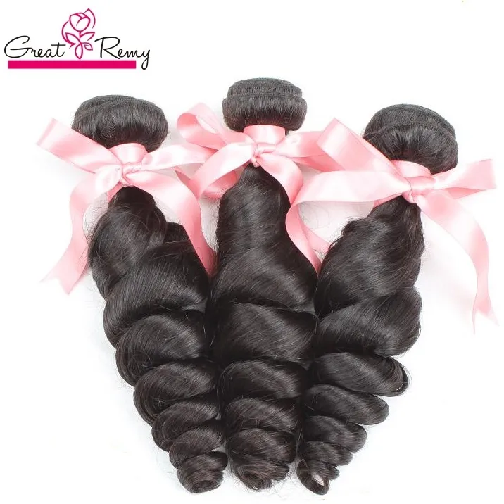 Greatremy 100% Brezilyalı Saç Uzatma İnsan Hairbundles 8 "-30" Gevşek Dalga Bakire Saç Ayrıntıları Atkı Doğal Renk 3 adet / grup