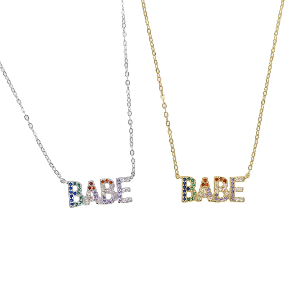 2019 классический Персонализированные Стерлингового Серебра 925 Буква BABE Ожерелья для женщин детей проложили радугу CZ Choker Ювелирные Изделия
