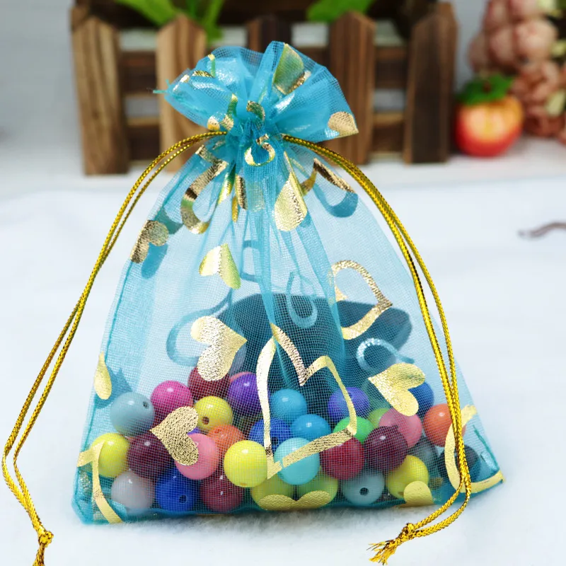 Heart Small Organza Candy Jewelry Bags Gift Pouches 11 colors 7X9cm Open Gold Silver Heart 500pcs HJ2462751