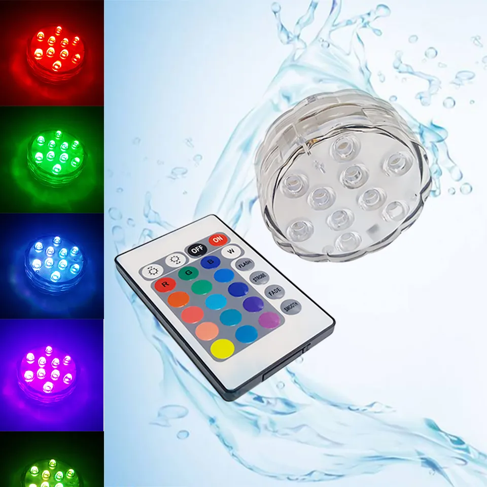 Batterianpassad IP68 Swiming Pool Light RGB Submersible LED Undervattensljus för Shisha Flower Tea Vase Garland Party Decorative Lights