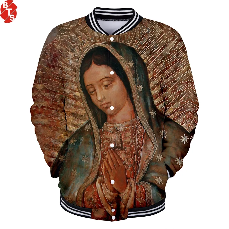 Matki Bożej Guadalupe 2018 3D Print Baseball Kurtki Kobiety / Mężczyźni Trendy Styl Streetwear Kurtka baseballowa Dorywczo Ubrania Plus Size