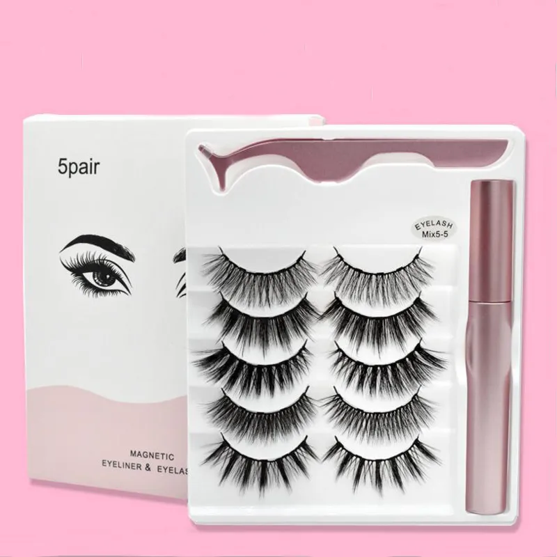 NEW Magnetic Liquid Eyeliner Magnetic False Eyelashes & Tweezer Set 5 Magnet False Eyelashes Set Glue Make Up Tools 4 Pairs Eyelash 3in1 Set