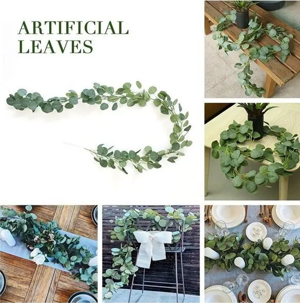 Bröllopsidéer Centerpieces Fresh Silver Dollar Eucalyptus Sprigs Bridal Bouquet 2M Artificiell Fake Eucalyptus Garland Long Silk Eucalyptus