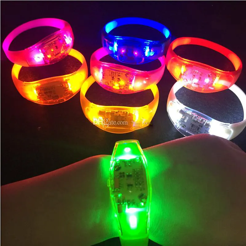 In stock Novelty Lighting Sound Control Led 7 Color Flashing Bracelet Light Up Bangle Wristband Music Activated Night light Club Activity Party Disco