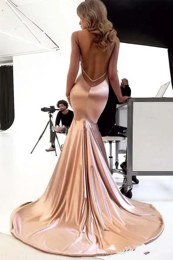 Customizable Rose Gold Mermaid Open Back Prom Dress With Spaghetti Straps And Backless V Neck For Red Carpet Events And Evening Parties From Lilliantan 115.58 DHgate.Com