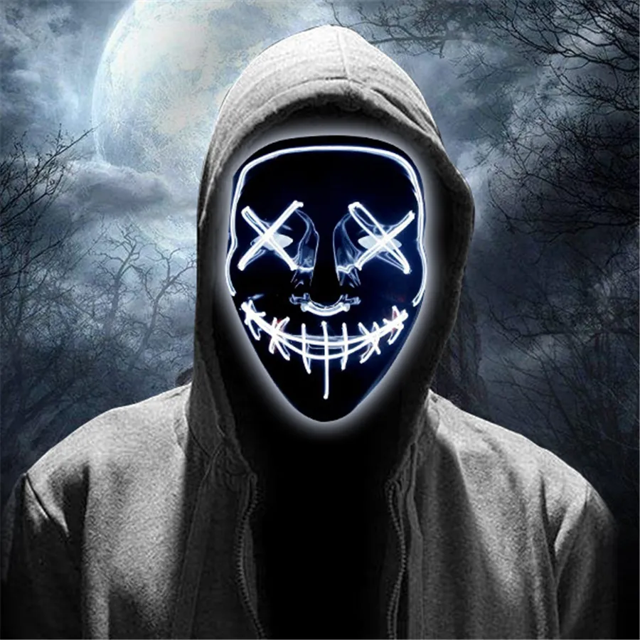 Máscaras de Halloween Scary LED GLOW Light Up Cosplay Rave Mask para festas de festas Festume Costume Cold Light Phjk1909