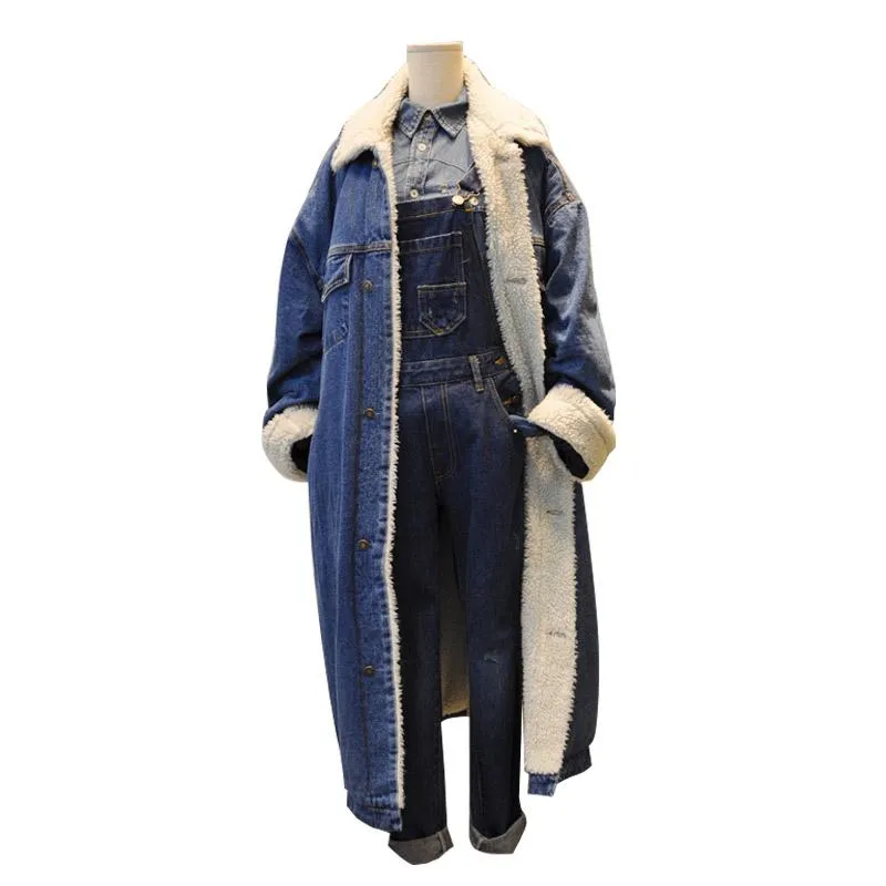 Mens Trench Coats Wholesalemen Femmes Long Denim Trench Jacket High Street Mode Hip Hop Hiver Épais Cachemire Jean Trench Coat Coupe-Vent Mâle Overcoa designer