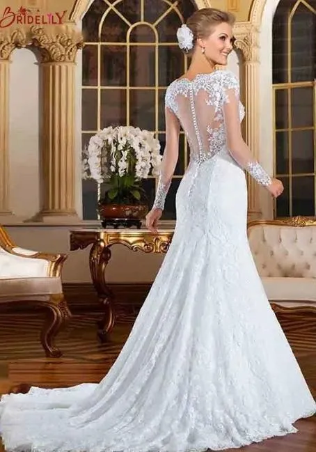 2020 Modest Long Sleeve Mermaid Lace Wedding With V Neck And 2020 Modest Long Sleeve Mermaid Lace Wedding With V Neck And