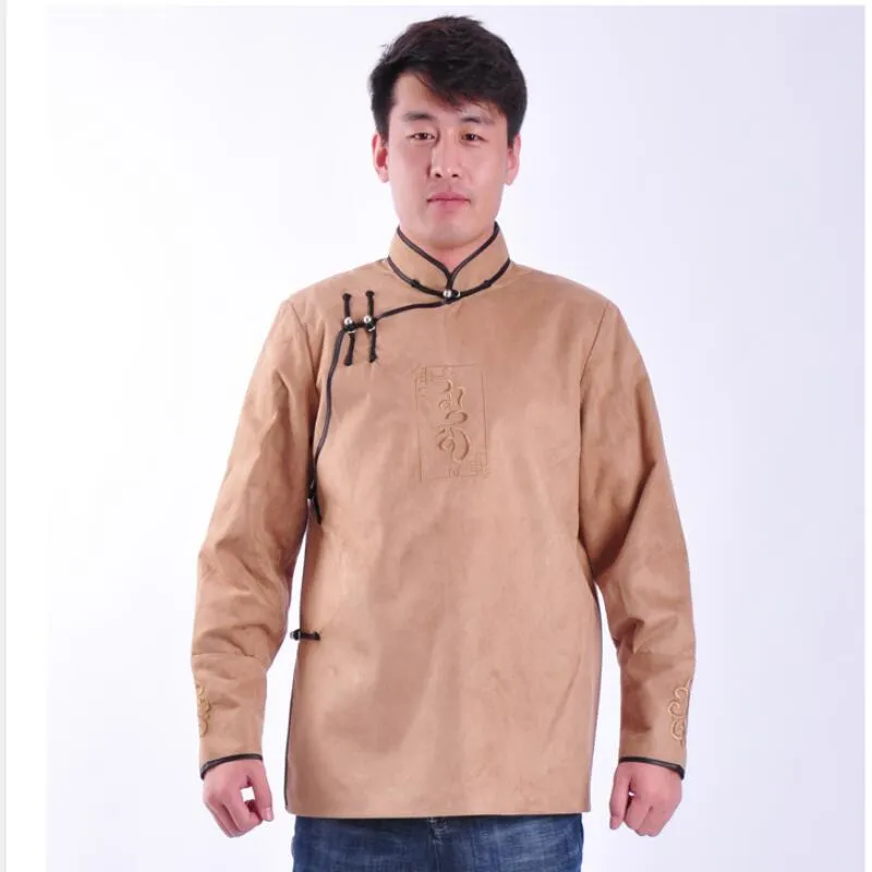 Mongoolse etnische kleding Traditioneel tangpak Kostuums voor mannen Nationale opstaande kraag top Grasland levende kleding Azië Volwassen slijtage