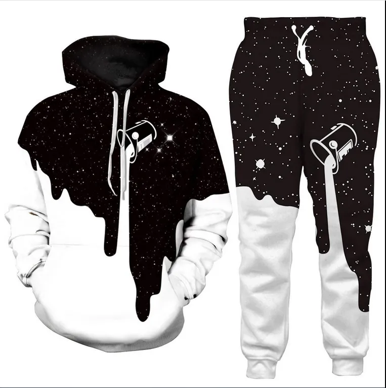 Space Galaxy Milk Dripping 3D Print Kobiety Mężczyźni Bluza z kapturem Jogger Spodnie Zestawy dresowe