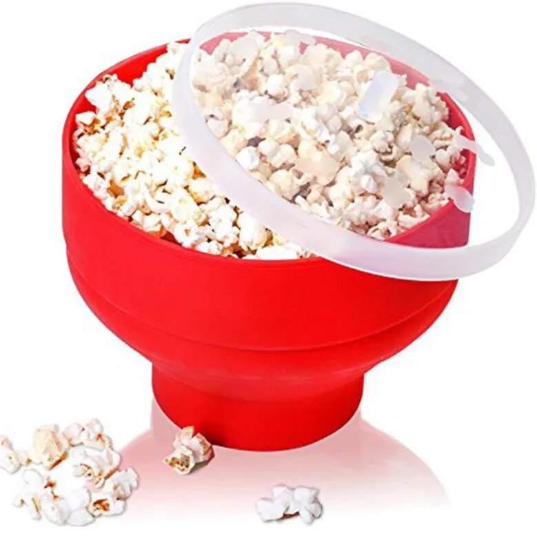 Silikon Mısır Patlatma Katlanır Popcorn Popper Kepçe Ev Partisi Mutfak DIY Araçlar Yemek için Kapak Popcorn Maker Bowl ile GGA3115-8