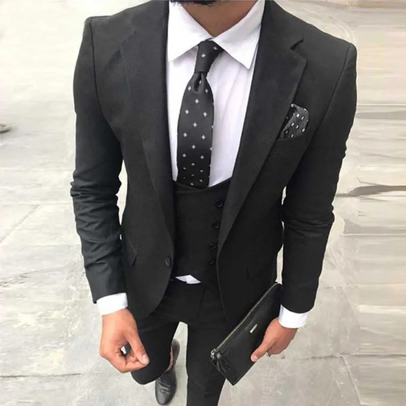 Handsome One Button Black Wedding Groom Tuxedos Notch Lapel Groomsmen Men Suits Prom Blazer (Jacket+Pants+Vest+Tie) NO:2108