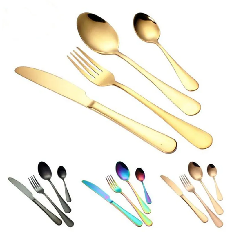 4Pcs Set Stainless Steel Dinnerware Cutlery Tableware Knife Fork Spoon Sets for Home Kitchen Restaurant Bar 8 Colors